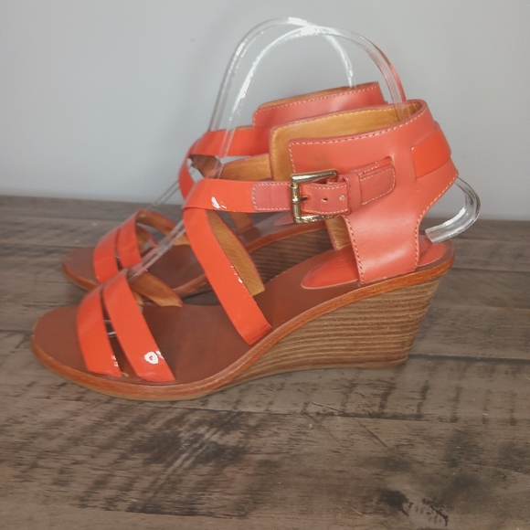 Coach Prue Patent and Leather Cross Cross Wedge Sandal - Picture 2 of 6